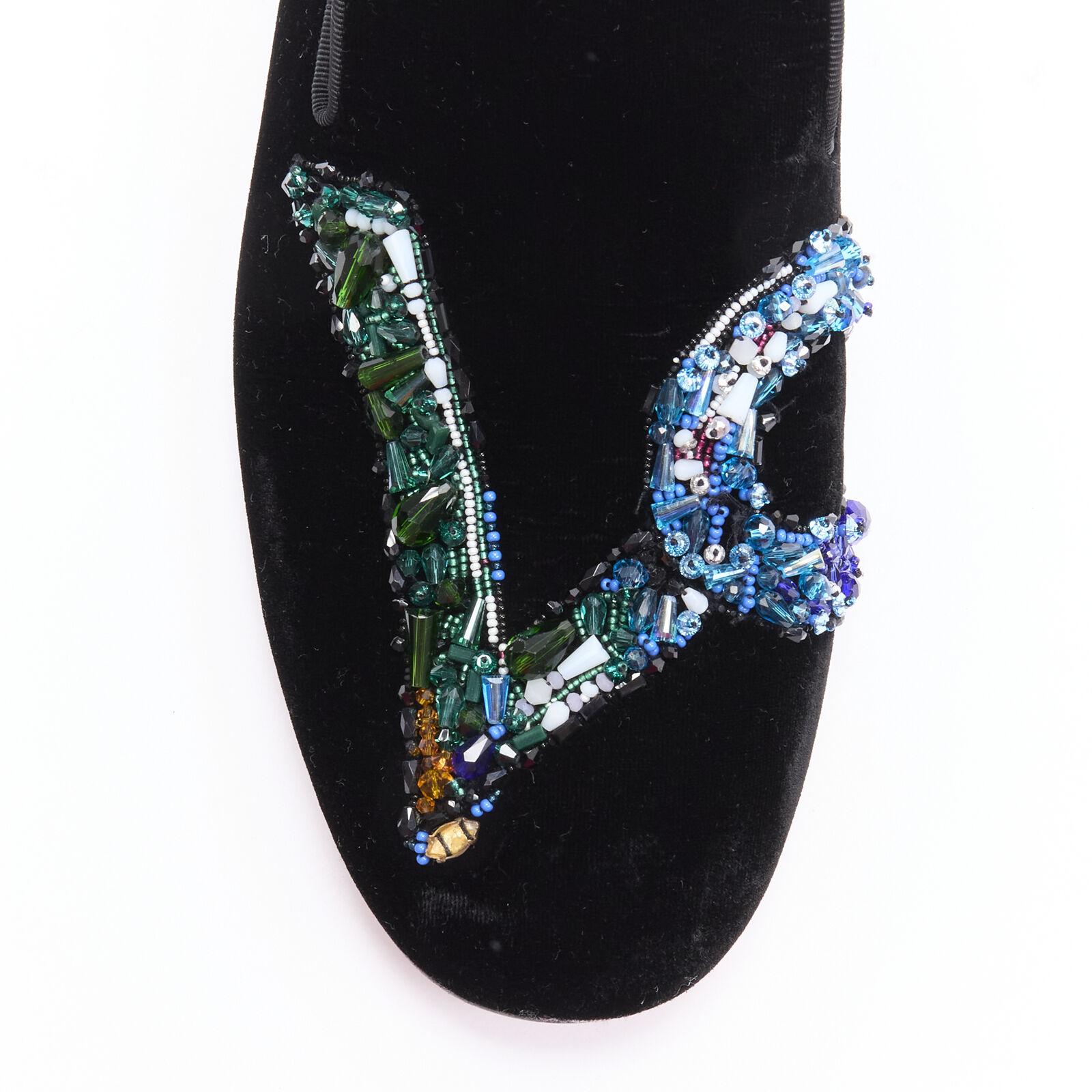 Women's CHRISTIAN LOUBOUTIN Rollerlove Love crystal embroidery black velvet loafer EU42