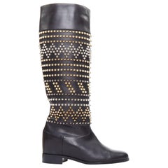CHRISTIAN LOUBOUTIN Rom Chic black leather two tone studded long boots EU37