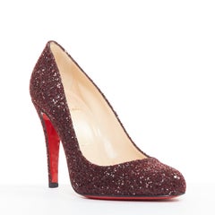 CHRISTIAN LOUBOUTIN Ron Ron 100 Glitter Oxblood red almond toe pump EU37.5