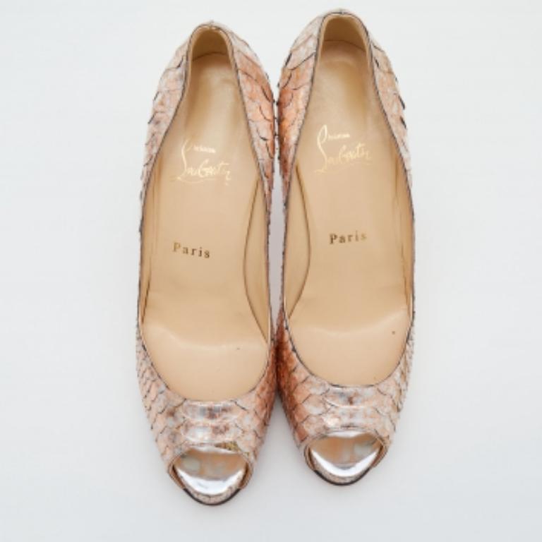 Christian Louboutin Bombas con puntera abierta Very Prive de pitón dorado rosa Tamaño 38.5 Oro en venta