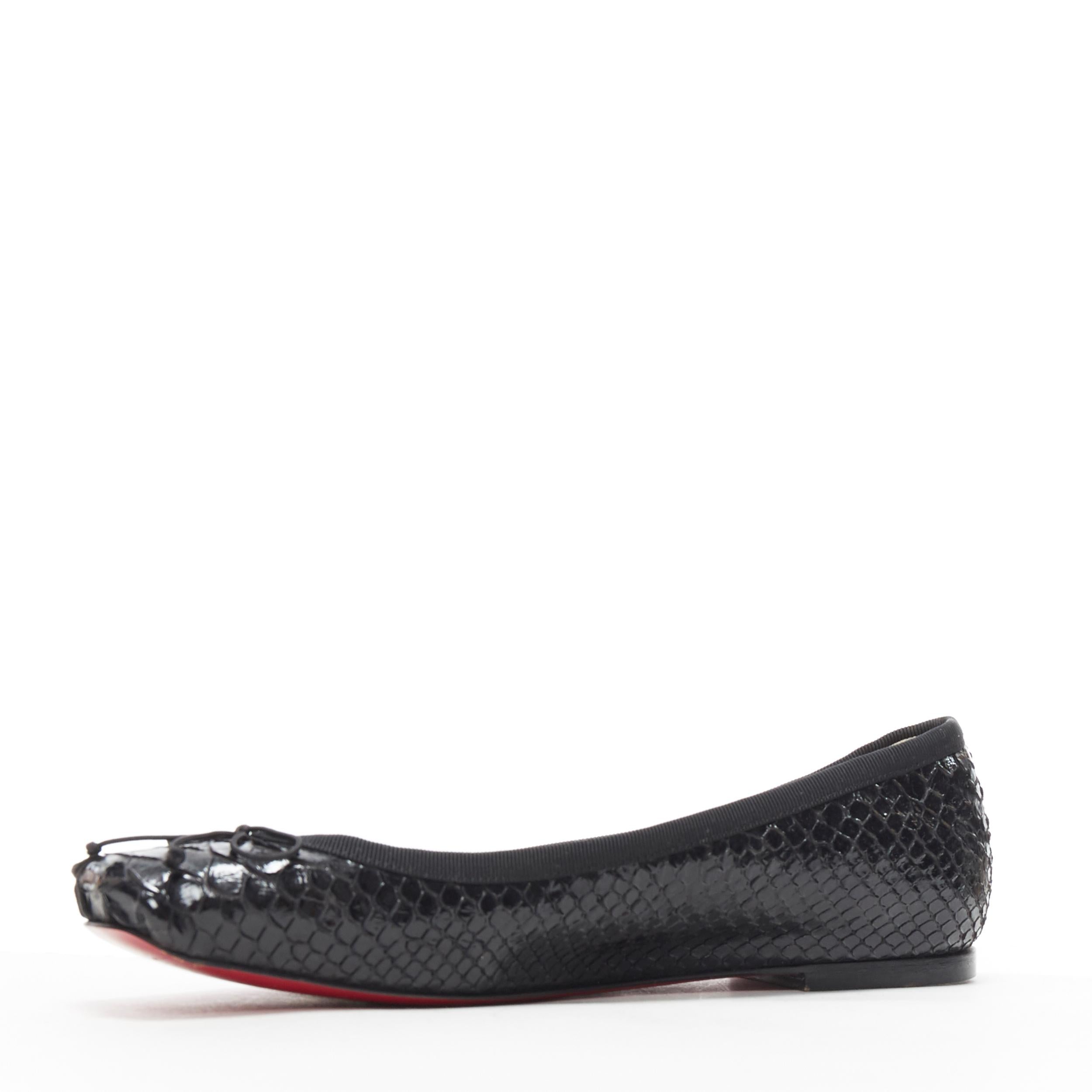 CHRISTIAN LOUBOUTIN Rosella black glossy scaled leather ballerina flats EU35 In Excellent Condition In Hong Kong, NT