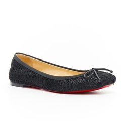 CHRISTIAN LOUBOUTIN Rosella black sheared fur square toe ballet flats EU35.5