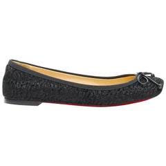 CHRISTIAN LOUBOUTIN Rosella black sheared fur square toe ballet flats EU35.5