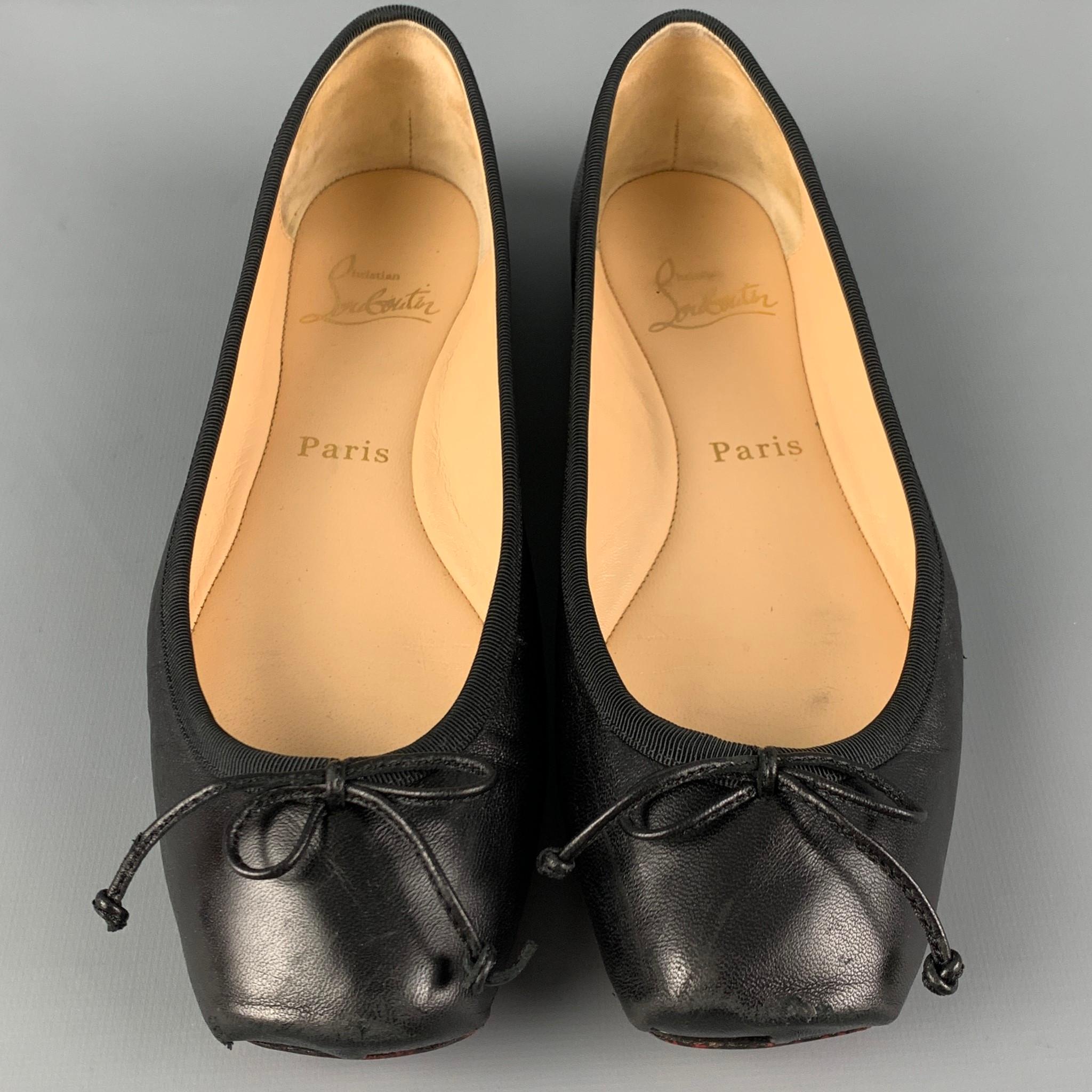 CHRISTIAN LOUBOUTIN Rosella Size 7 Black Leather Pointed Toe Flats In Good Condition In San Francisco, CA