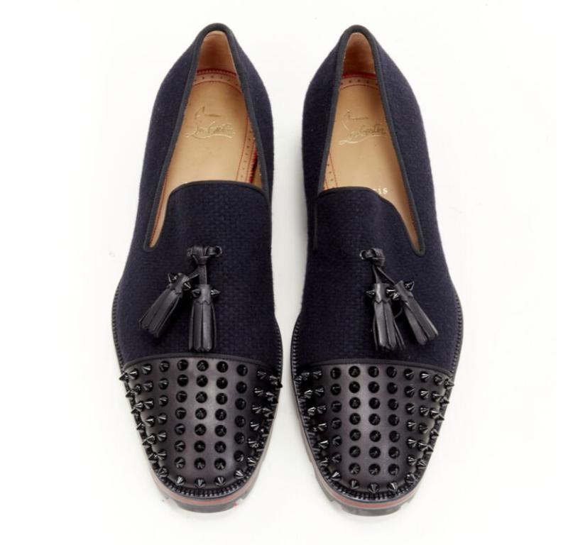 Noir CHRISTIAN LOUBOUTIN Rossini Plat en tweed marine à bout pointu  semelle à crampons EU42 en vente