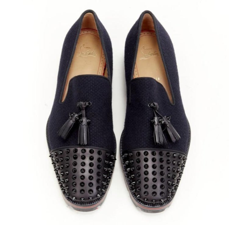 CHRISTIAN LOUBOUTIN Rossini Flat navy tweed spike toe tassel  display picture 3