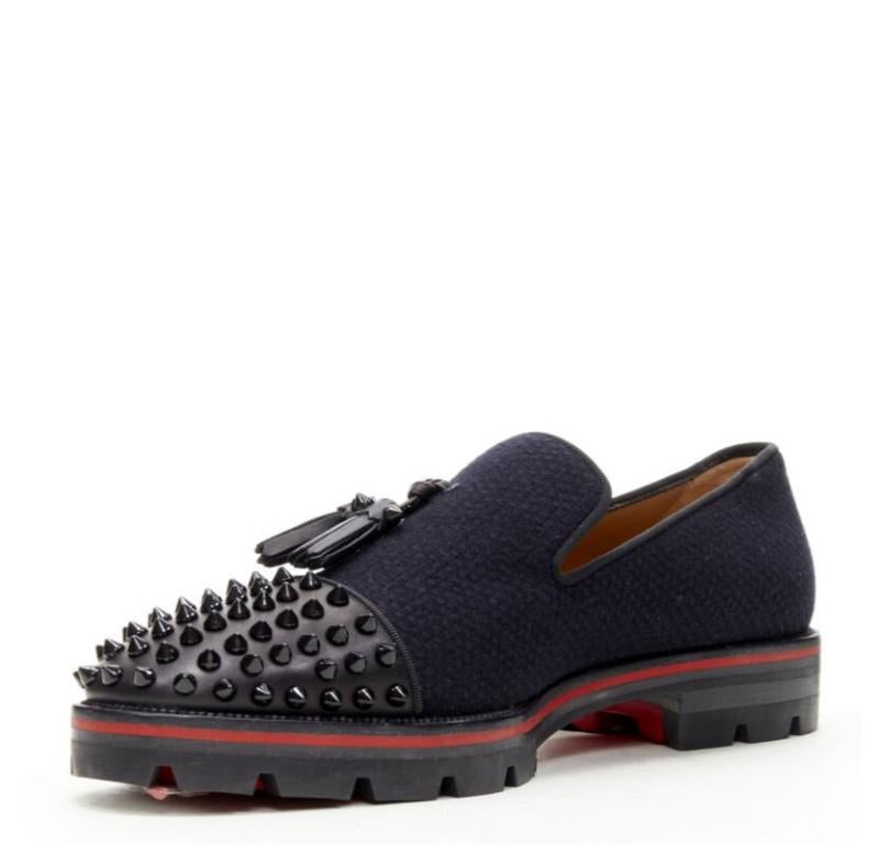CHRISTIAN LOUBOUTIN Rossini Plat en tweed marine à bout pointu  semelle à crampons EU42 Excellent état - En vente à Hong Kong, NT