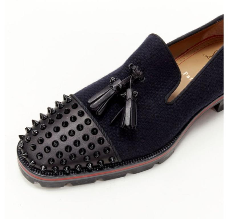 CHRISTIAN LOUBOUTIN Rossini Flat in tweed navy con punta a spillo  suola con nappe EU42 in vendita 2