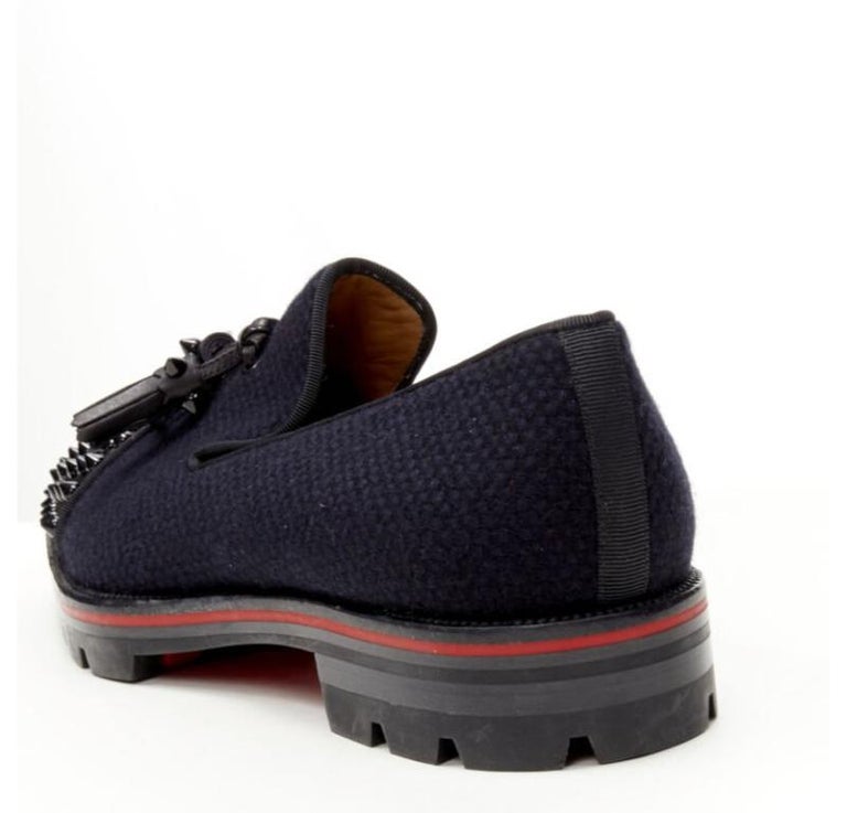 CHRISTIAN LOUBOUTIN Rossini Flat navy tweed spike toe tassel  display picture 1