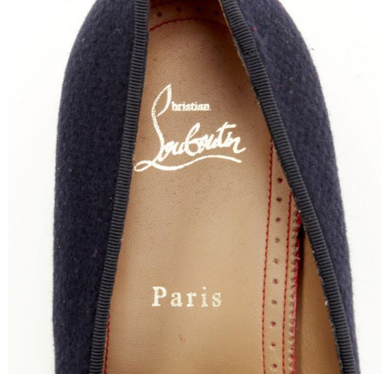 CHRISTIAN LOUBOUTIN Rossini Plat en tweed marine à bout pointu  semelle à crampons EU42 en vente 4