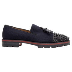 CHRISTIAN LOUBOUTIN Rossini Flat navy tweed spike toe  tassel lug sole EU42