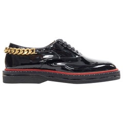 CHRISTIAN LOUBOUTIN Roy Flat black patent gold chunky chain XL sole brogue EU41