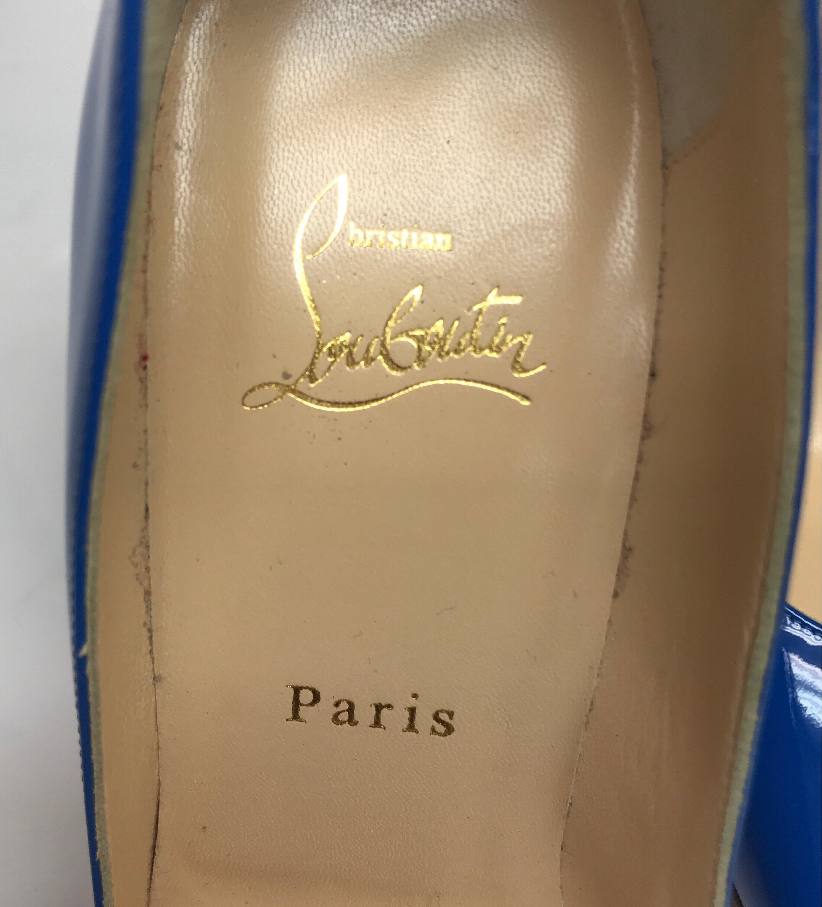 Black CHRISTIAN LOUBOUTIN Royal Blue Patent Pumps - 39
