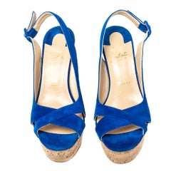 Christian Louboutin Royal Blue Suede Reine De Liege Wedge Sandals Size 39