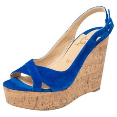 Christian Louboutin Royal Blue Suede Reine De Liege Wedge Sandals Size 39