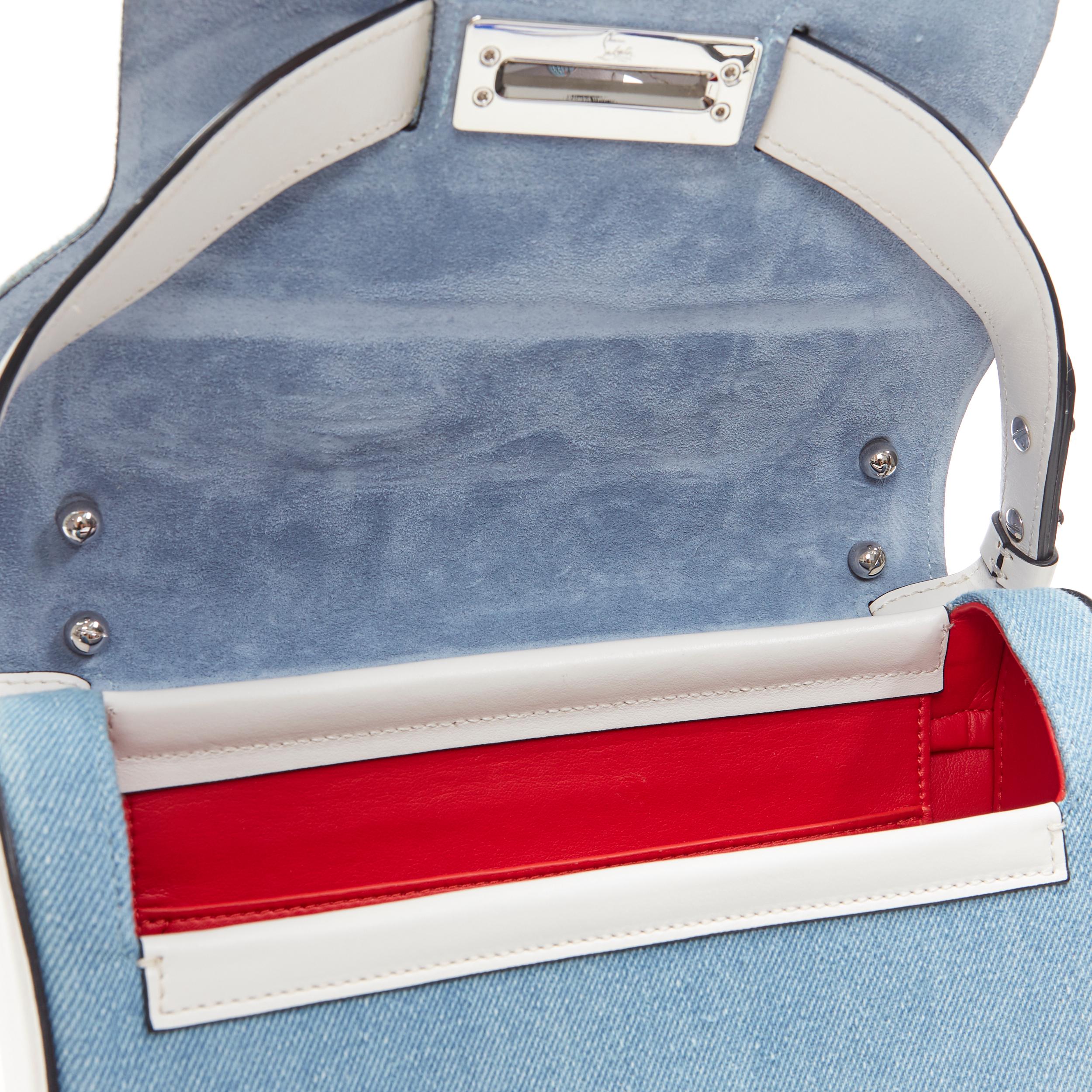 CHRISTIAN LOUBOUTIN Borsa a tracolla con catena in denim blu chiaro con paillettes Love Rubylou Love 6