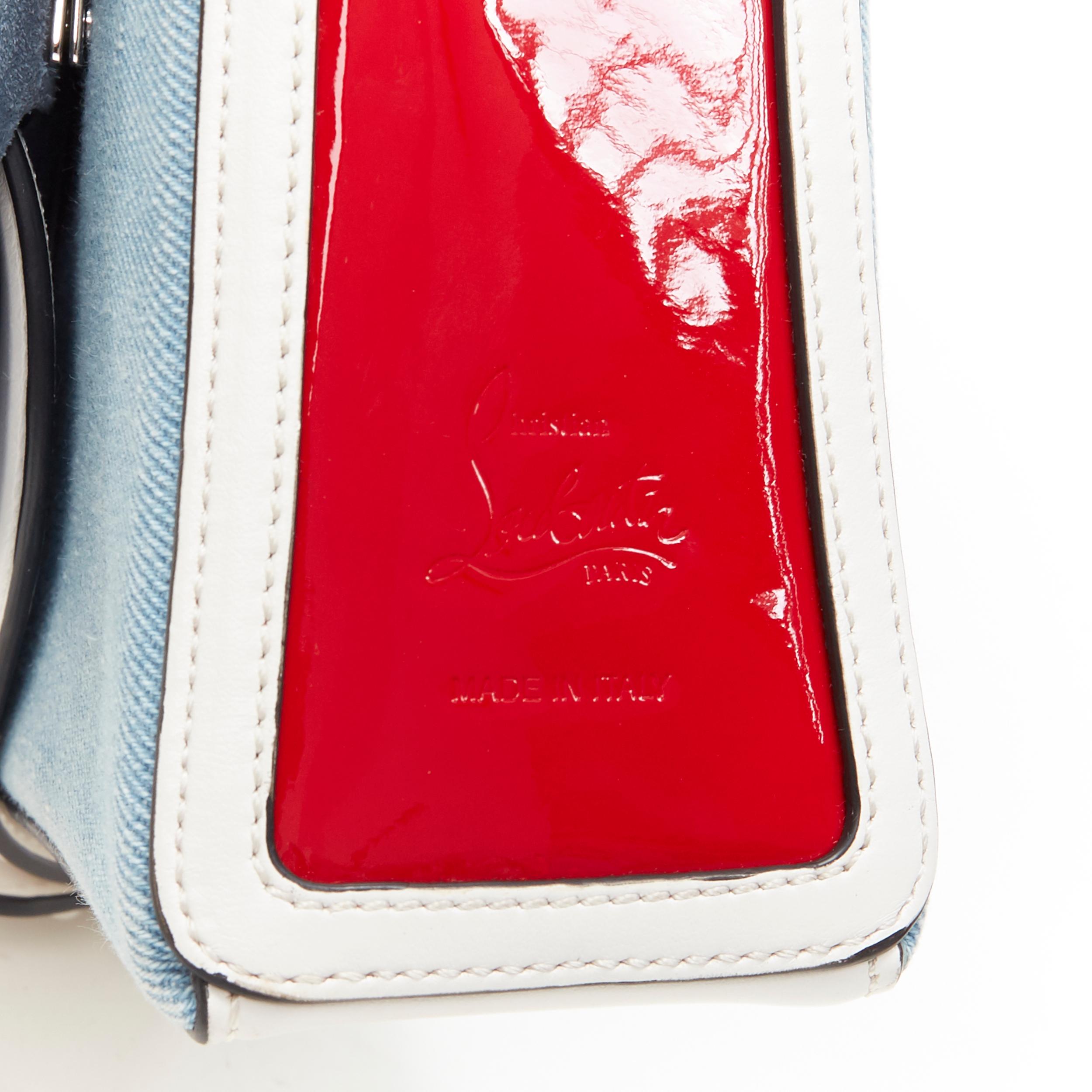 CHRISTIAN LOUBOUTIN Borsa a tracolla con catena in denim blu chiaro con paillettes Love Rubylou Love 3
