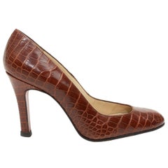 Christian Louboutin Rust Red Round-Toe Alligator Heels