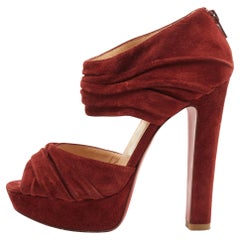 Christian Louboutin Rust Red Suede Pleated Bandra Zip Platform Sandals Size 37