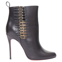 CHRISTIAN LOUBOUTIN Safety 100 black calf leather buckle stiletto boots EU37