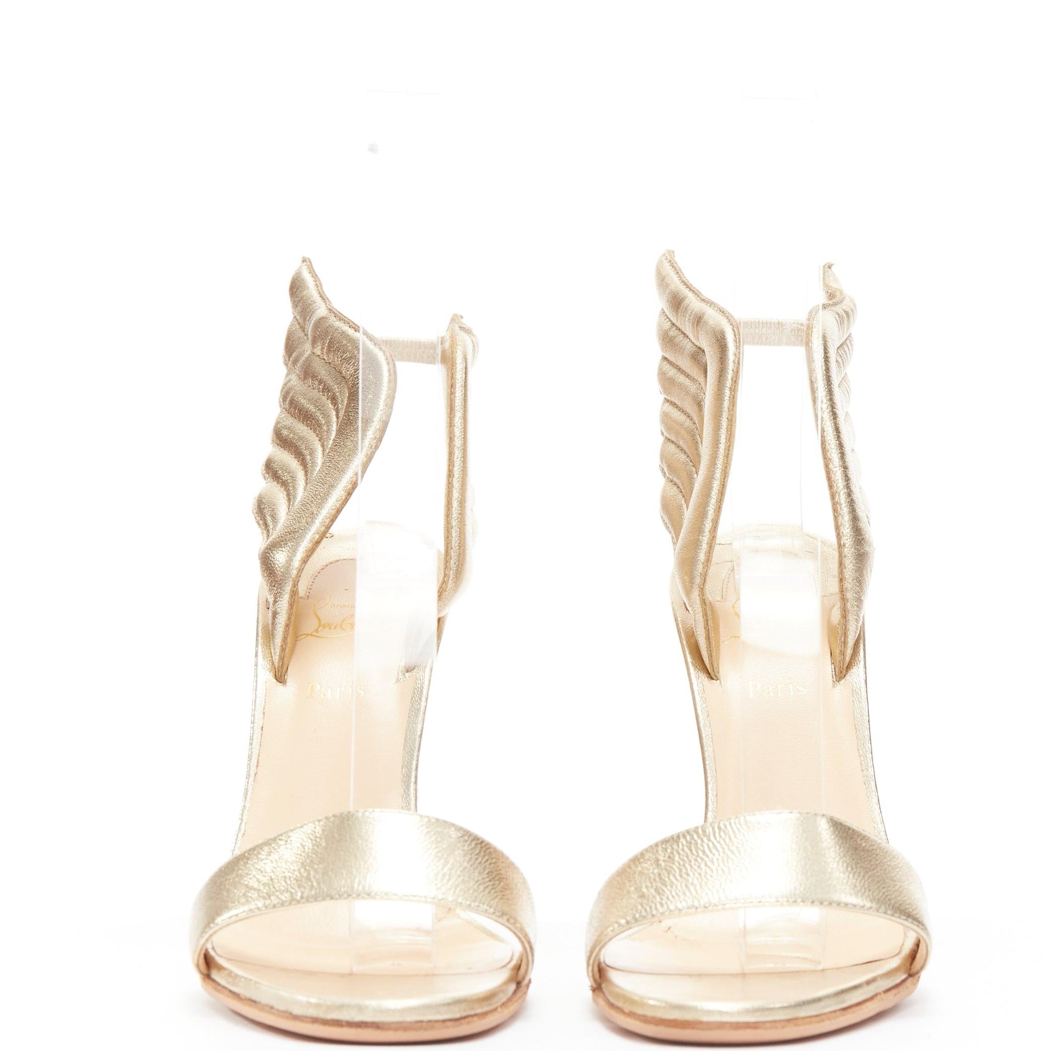 White CHRISTIAN LOUBOUTIN Samotresse 100 metallic gold winged heel sandal EU38.5