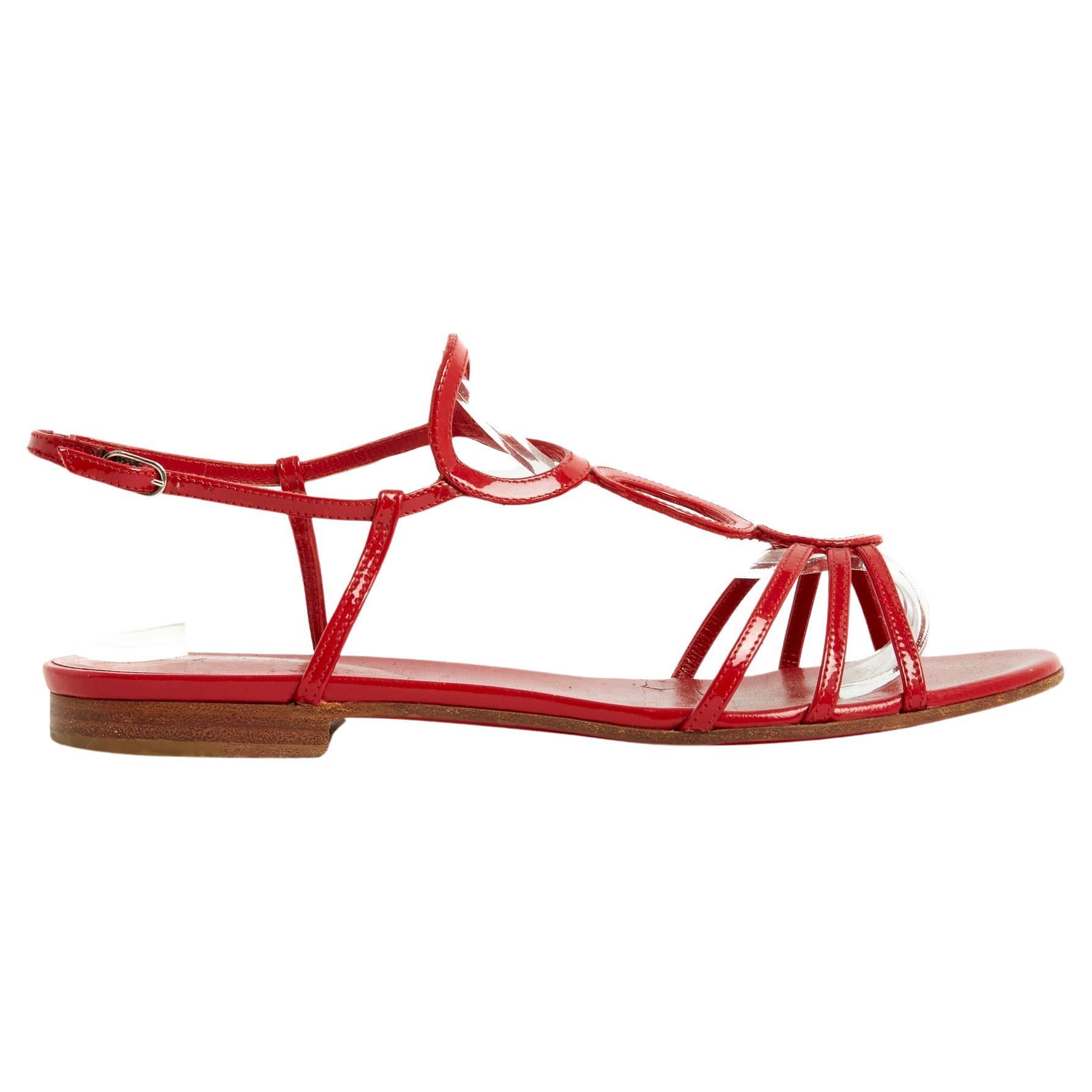 Christian Louboutin Sandales EU37.5 Aplarona Red Patent Leather Flats US7 in vendita