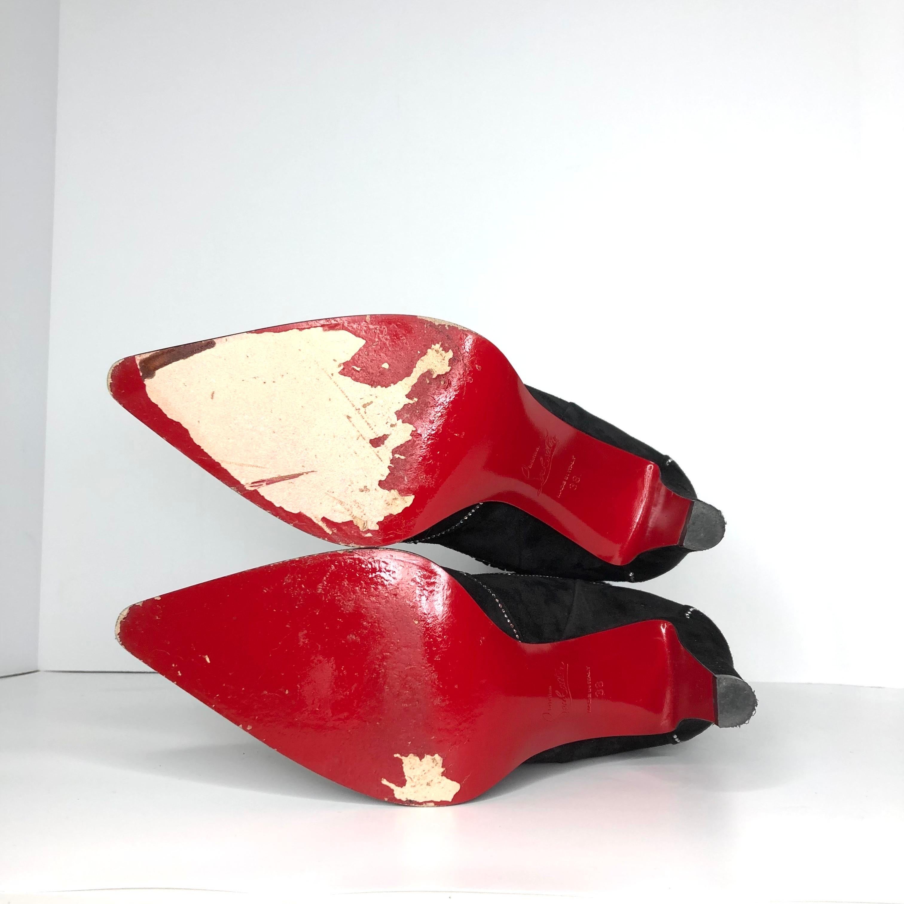 Christian Louboutin Santigag Strass 85 Stivali bassi in camoscio nero stile western 38 in vendita 3