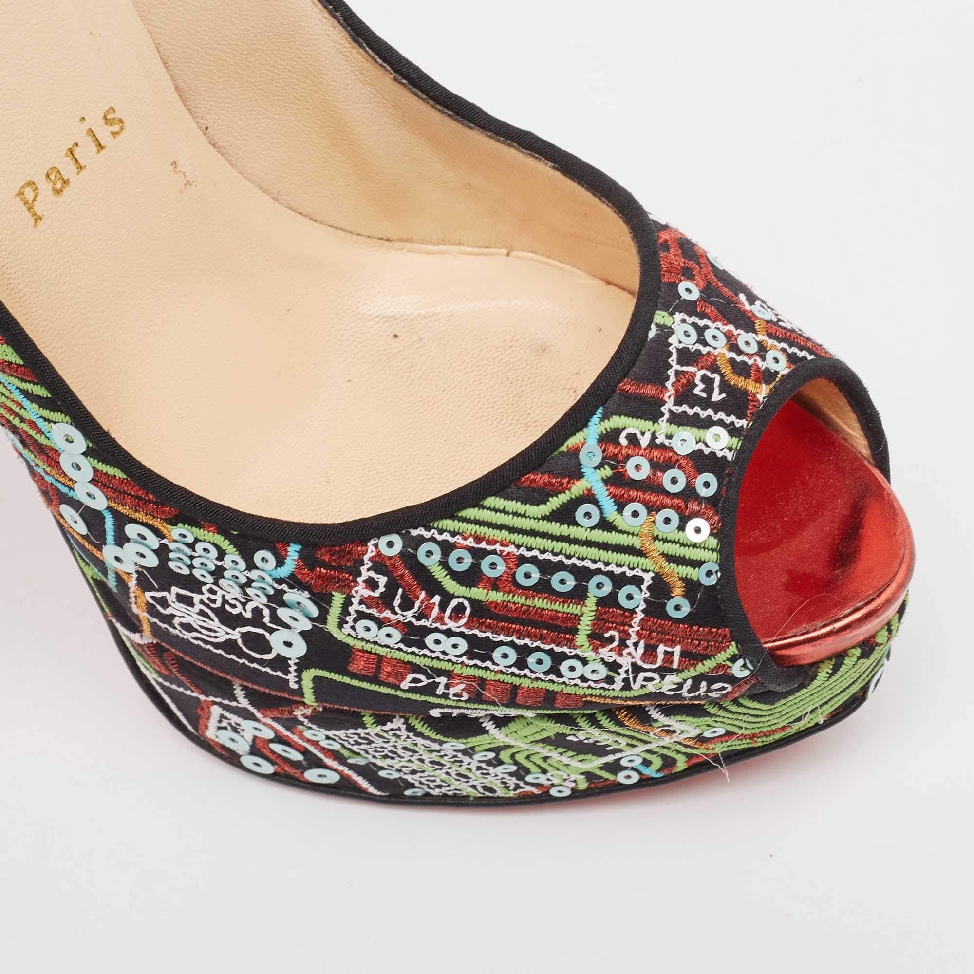 Christian Louboutin Satin and Sequin Embellishments Lady Peep Toe Pumps Size For Sale 3