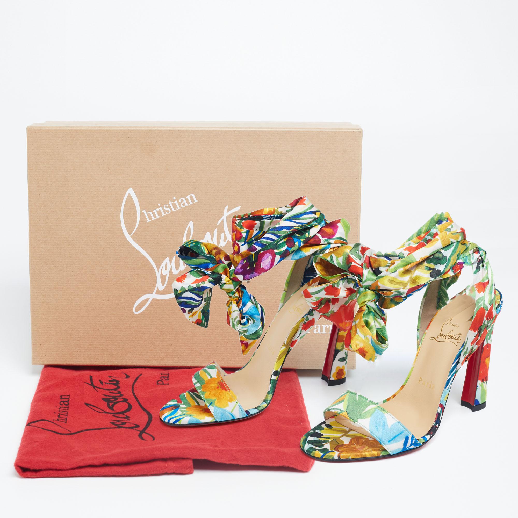 Christian Louboutin Satin Crosse Du Desert Ankle Tie Sandals Size 37.5 3