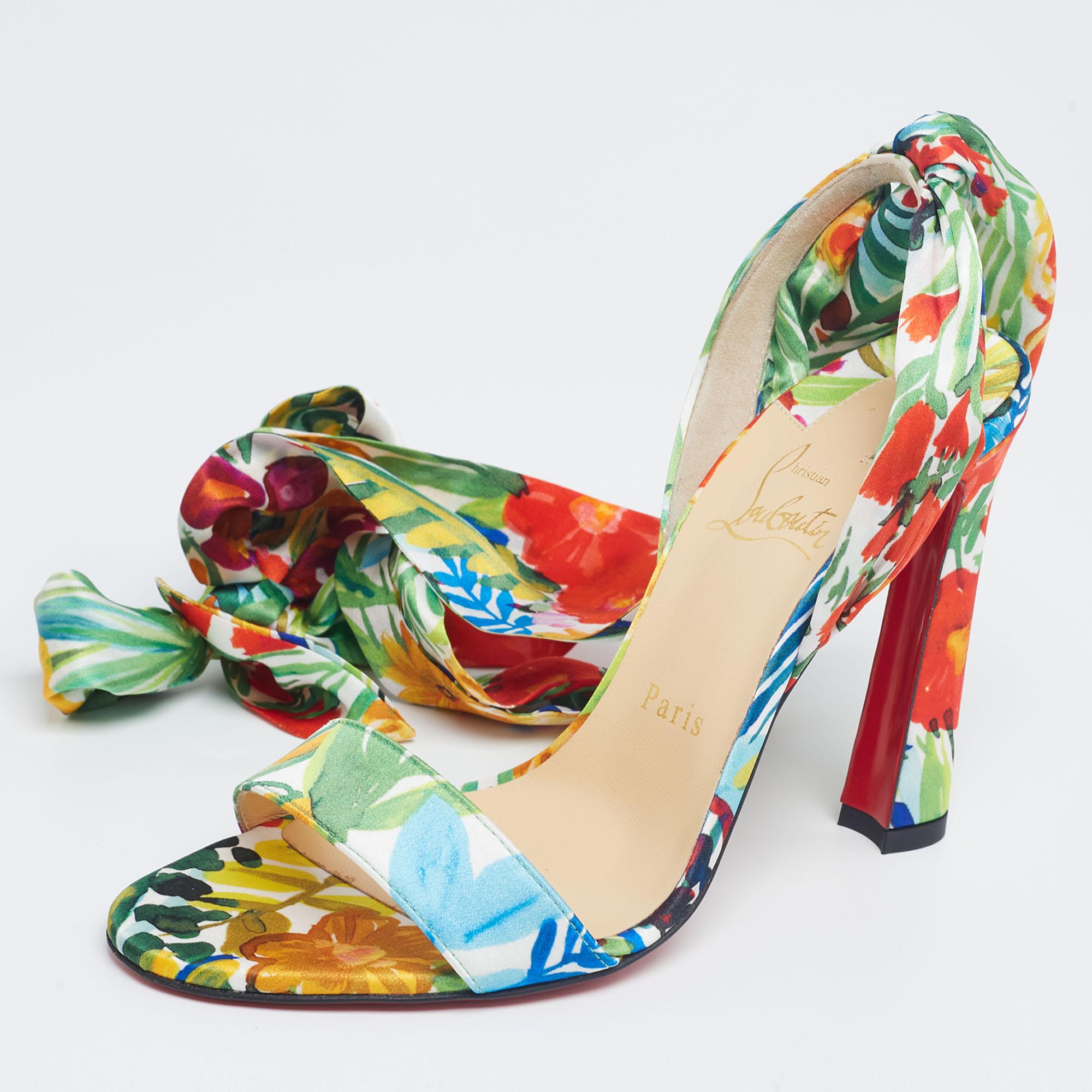 Beige Christian Louboutin Satin Crosse Du Desert Ankle Tie Sandals Size 37.5