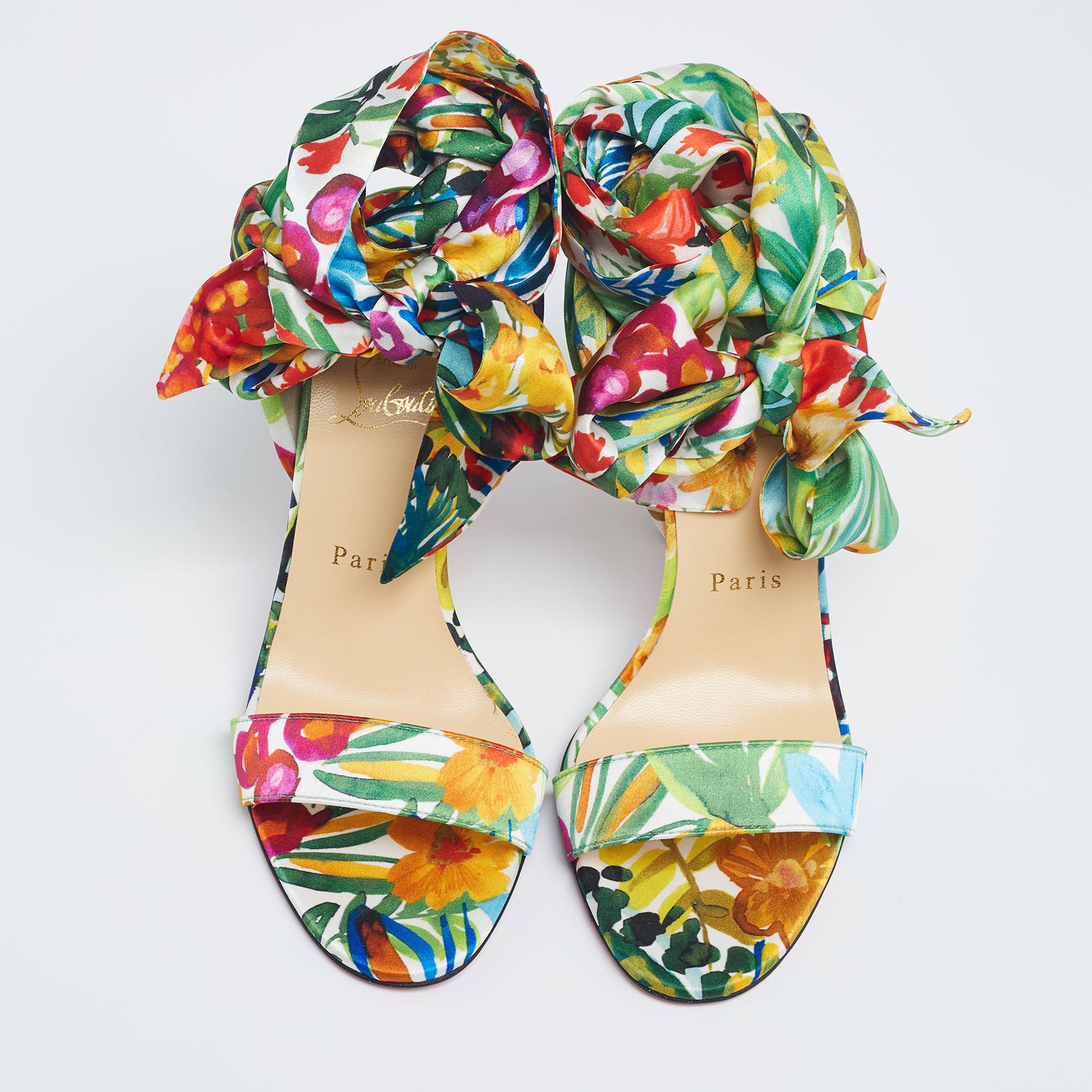 Christian Louboutin Satin Crosse Du Desert Ankle Tie Sandals Size 37.5 In Excellent Condition In Dubai, Al Qouz 2