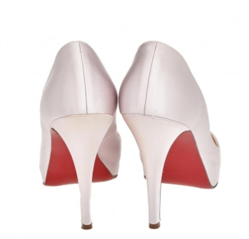 Women's Christian Louboutin Satin Crystal Embellished Peep Toe Platform Pumps Size 38