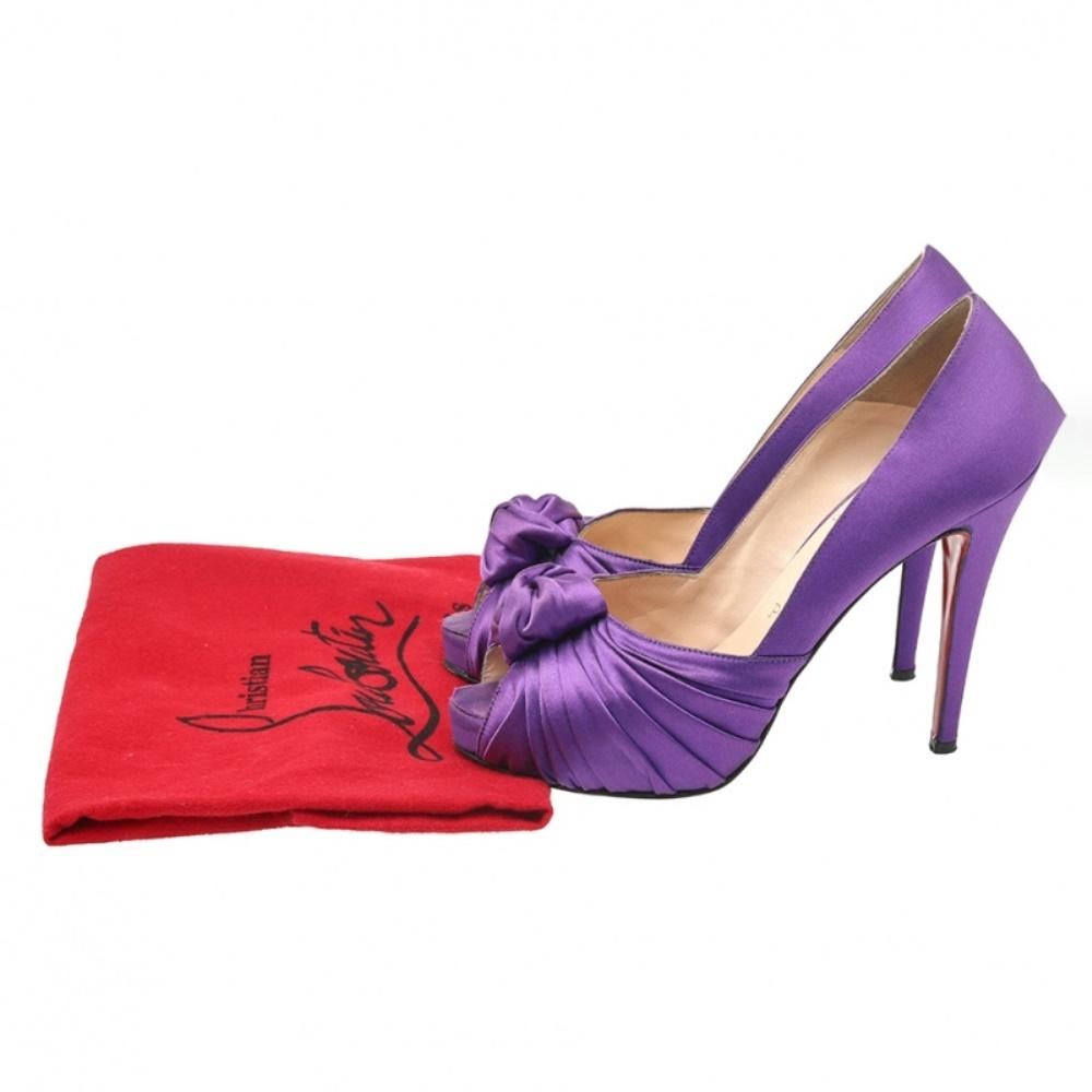 Christian Louboutin Satin Knotted Greissimo Platform Peep Toe Pumps Size 38 For Sale 2