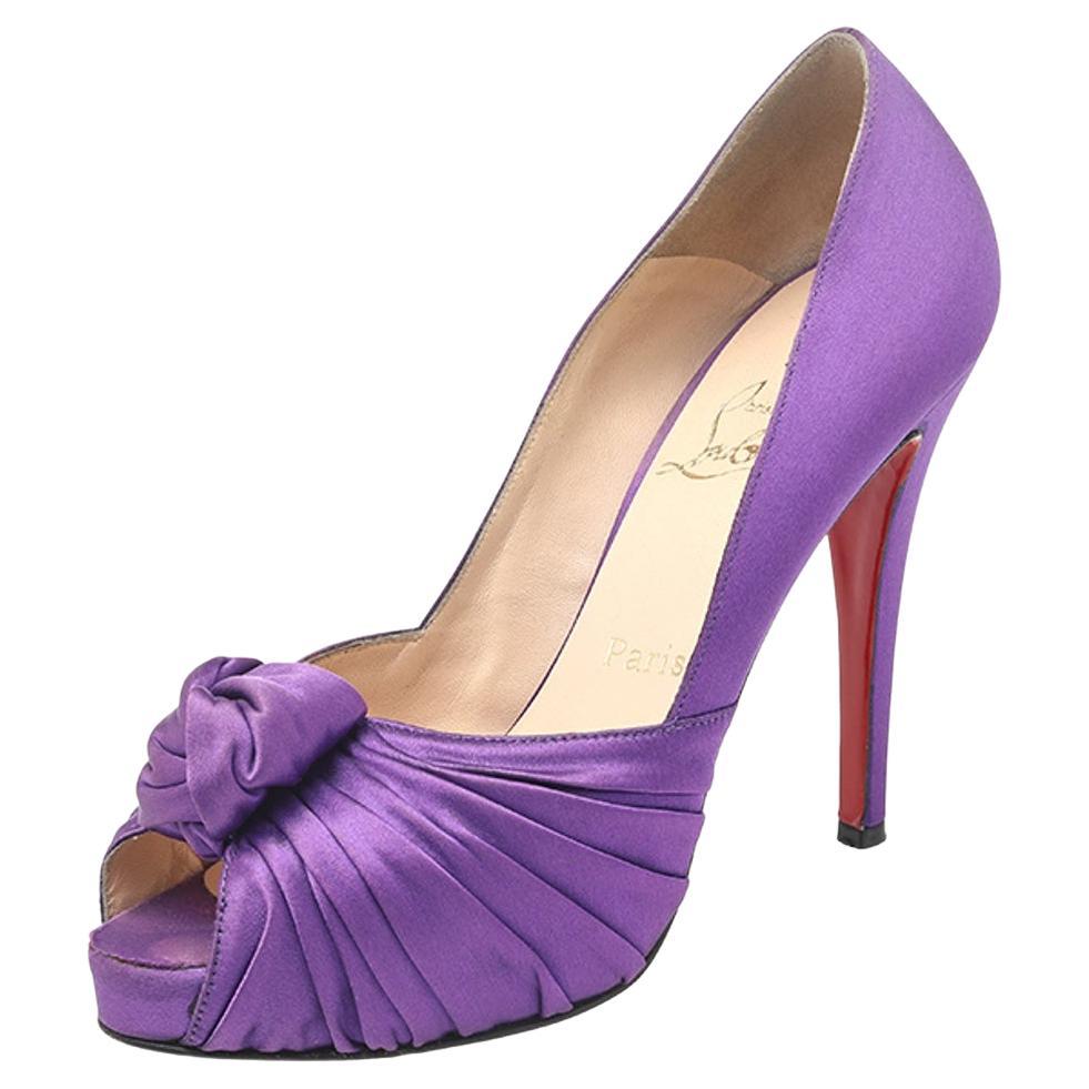 Christian Louboutin Satin Knotted Greissimo Platform Peep Toe Pumps Size 38 For Sale