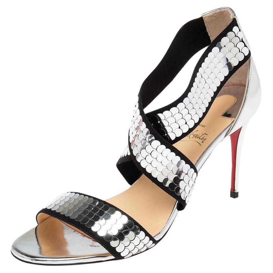 Christian Louboutin Sequins Fabric and Leather Xili Disco Sandals Size 38 For Sale