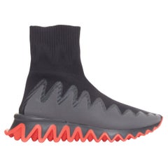 CHRISTIAN LOUBOUTIN Sharky Sock knit spikey rubber sole ankle sneaker boot US11