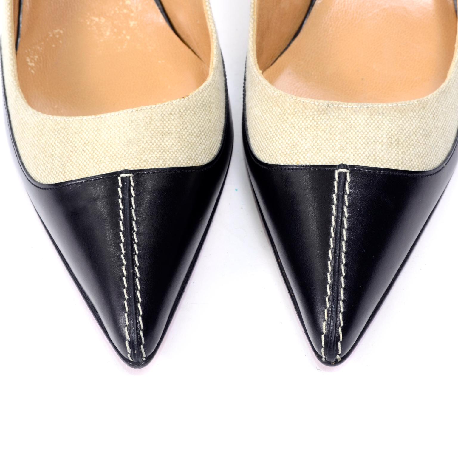 Christian Louboutin Shoes Slingback Heels in Two Tone Black and Natural ...