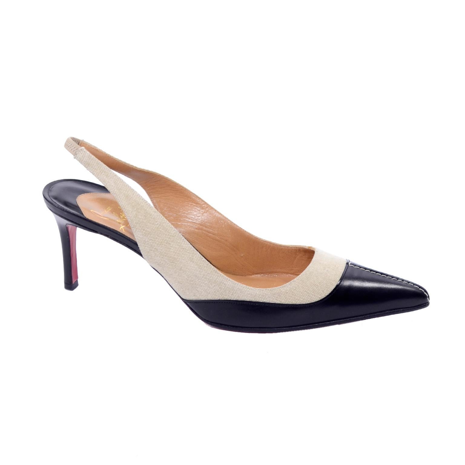 Christian Louboutin Shoes Slingback Heels in Two Tone Black & Natural Size 38.5 1
