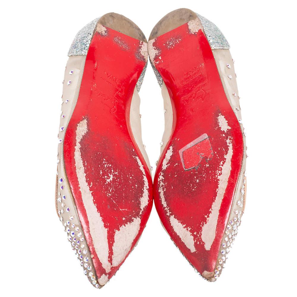 Christian Louboutin Silver/Beige Glitter Follies Strass Ballet Flats Size 35.5 7