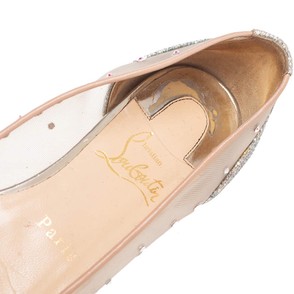 Christian Louboutin Silver/Beige Glitter Follies Strass Ballet Flats Size 35.5 1
