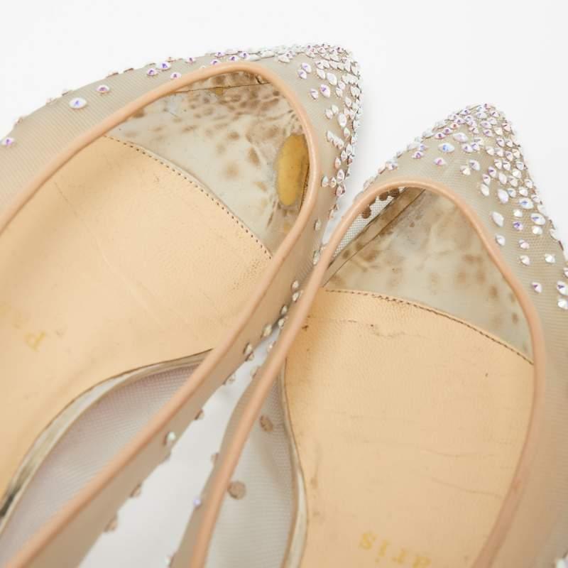 Christian Louboutin Silver/Beige Glitter Follies Strass Ballet Flats Size 35.5 2