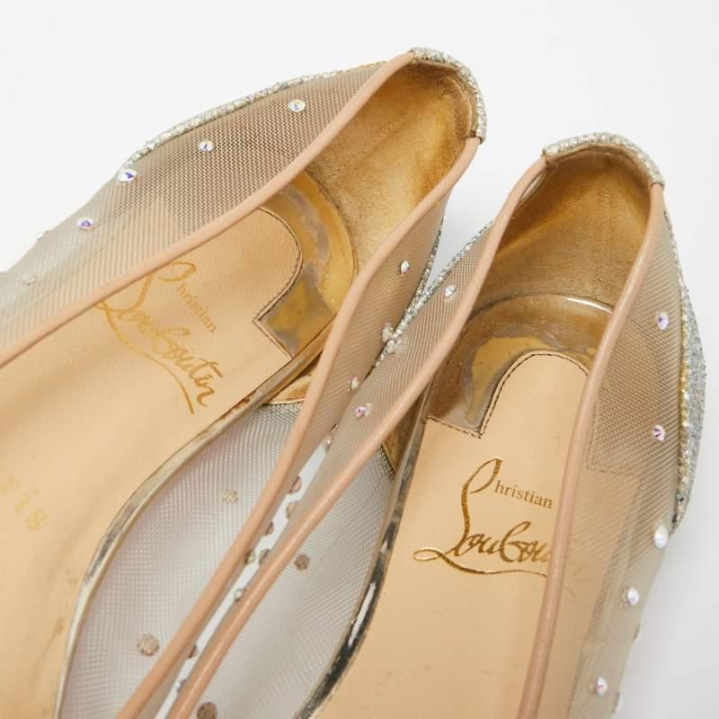 Christian Louboutin Silver/Beige Glitter Follies Strass Ballet Flats Size 35.5 3