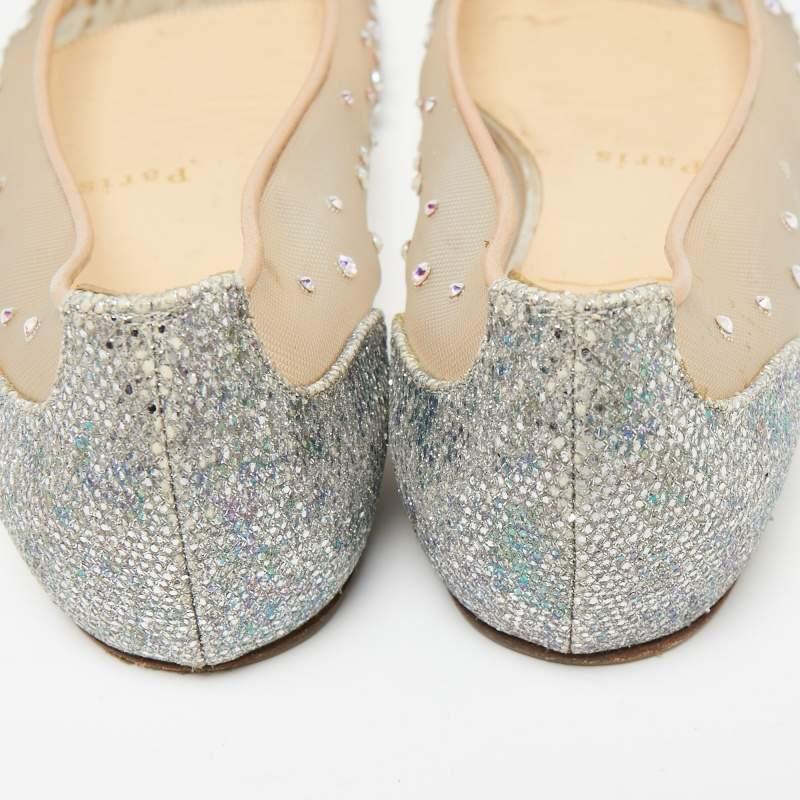 Christian Louboutin Silver/Beige Glitter Follies Strass Ballet Flats Size 35.5 4