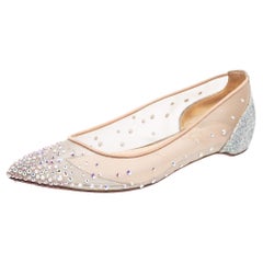 Christian Louboutin Silver/Beige Glitter Follies Strass Ballet Flats Size 35.5