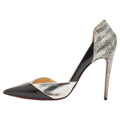 Christian Louboutin Silver/Black Patent and Glitter Tac Clac Pumps 