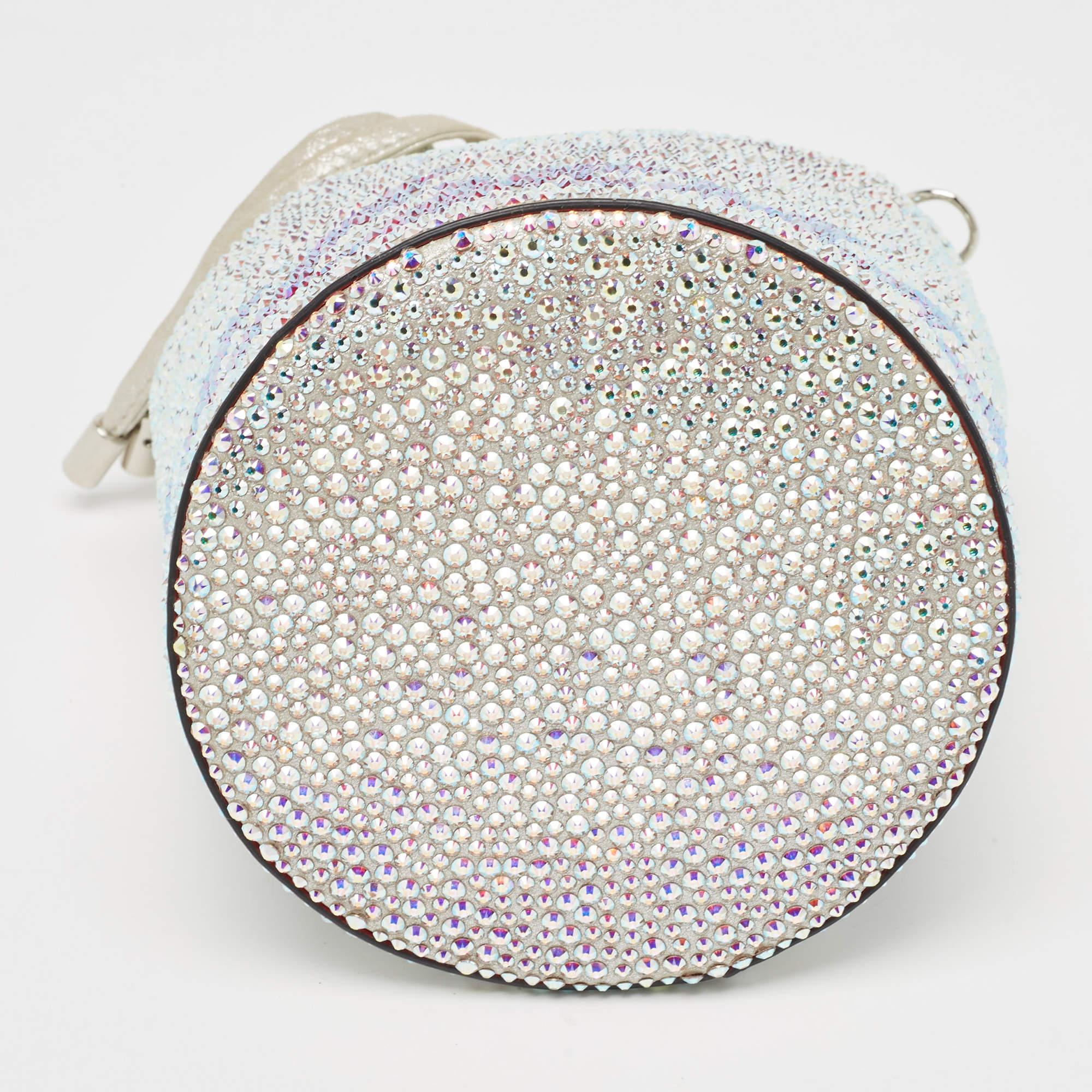 Christian Louboutin Silver Crystal Embellished Leather Marie Jane Bucket Bag For Sale 6