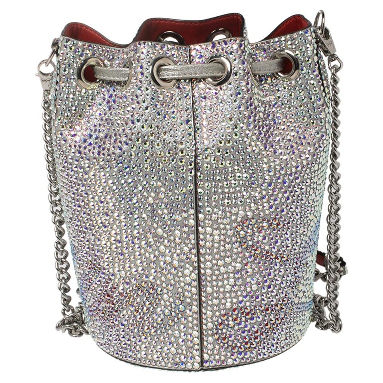 Louboutin Silver Crystal Embellished Leather Marie Jane Bucket at 1stDibs | crystal bag, christian silver bag, christian bucket bag