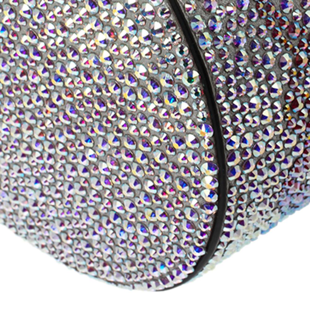 Christian Louboutin Silver Crystal Embellished Leather Marie Jane Bucket Bag In Good Condition In Dubai, Al Qouz 2