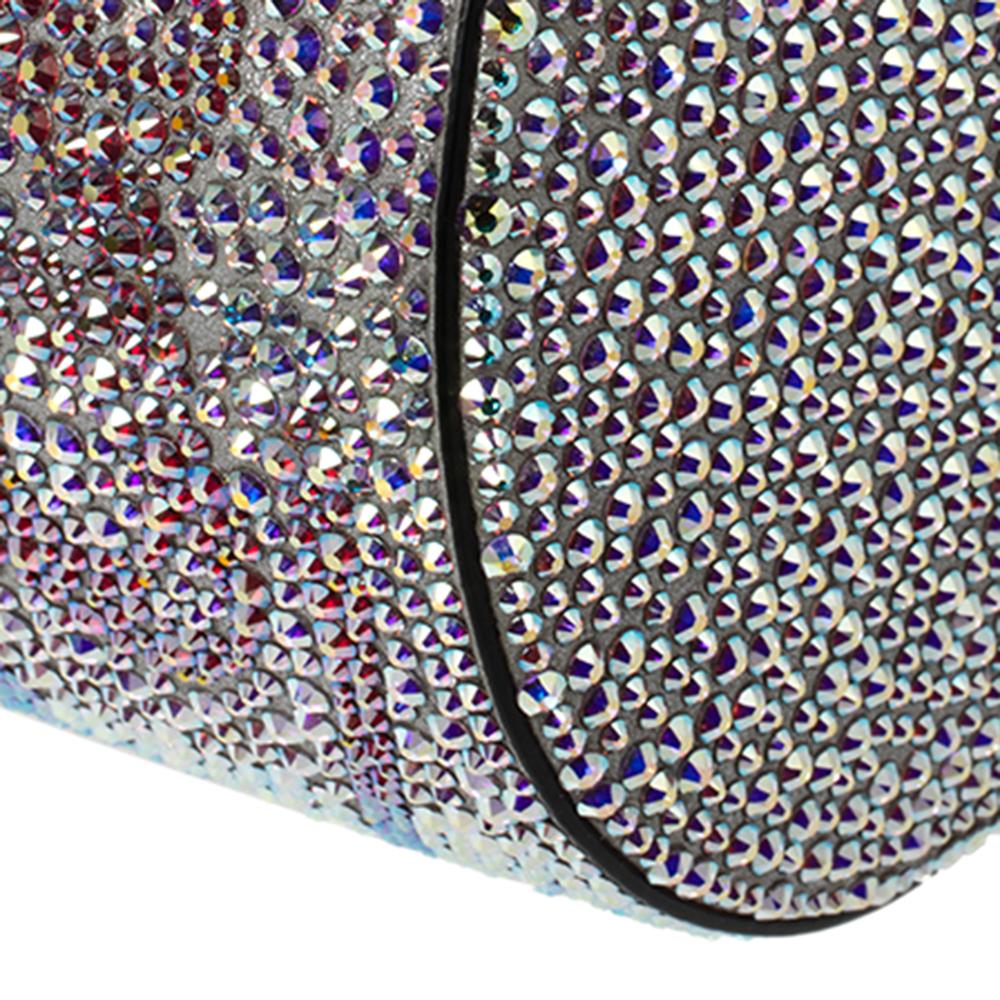 Women's Christian Louboutin Silver Crystal Embellished Leather Marie Jane Bucket Bag