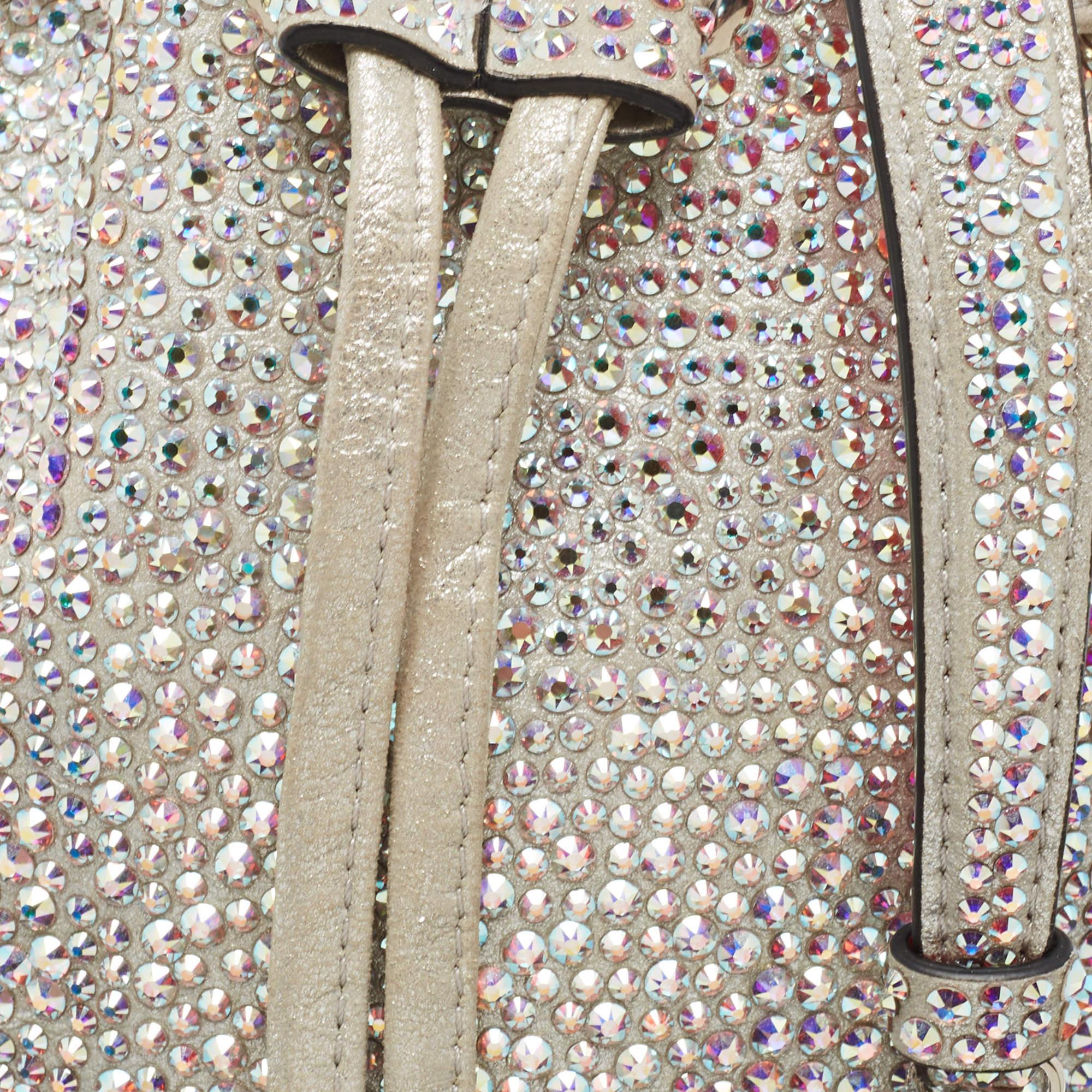 Christian Louboutin Silver Crystal Embellished Leather Marie Jane Bucket Bag For Sale 4